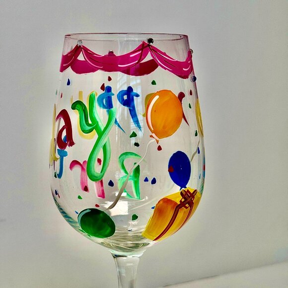 Hand Painted Happy Birthday Wine Glass by De-Lite - Picture 5 of 13